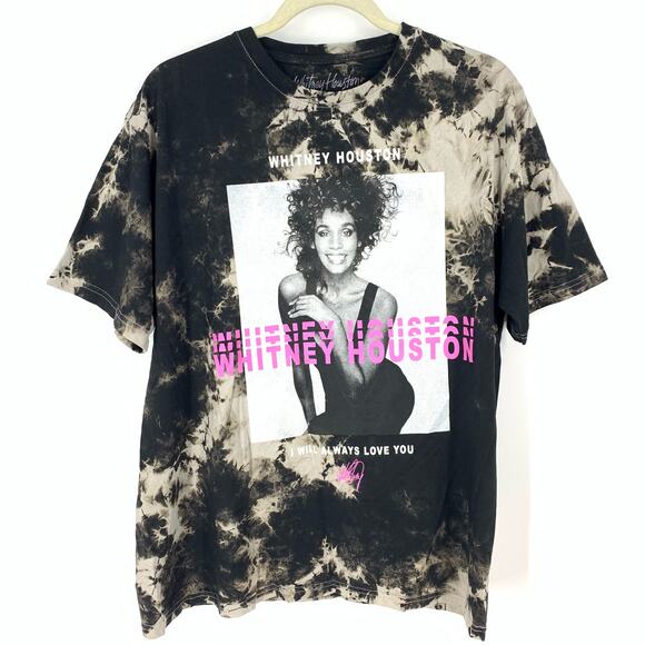 Whitney Houston I Will Always Love You T-Shirt Black Bleached Tie Dye Large NWOT - Picture 1 of 9
